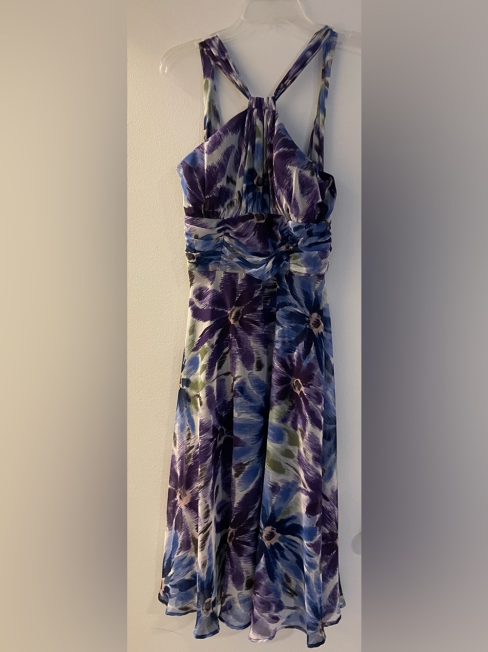Purple & Blue Floral flowing  fully lined wedding guest Dress